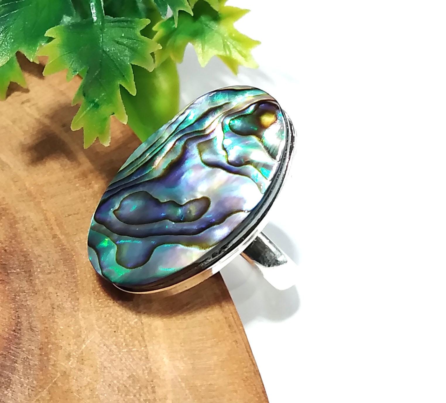 Natural Abalone Shell Gemstone Ring, 925 Solid Starling Silver Ring, Abalone Shell Stone Size 27x17mm Handmade Silver Ring, Birthday Ring
